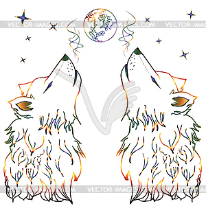 Colorful Howling Wolf - vector clipart