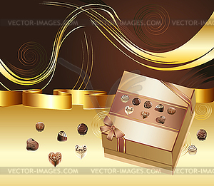 Brown Background with Chocolate Box - stock vector clipart