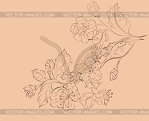 Sketch of Sakura Branch - vector clipart