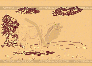 Rural Landscape with Sheep - vector image