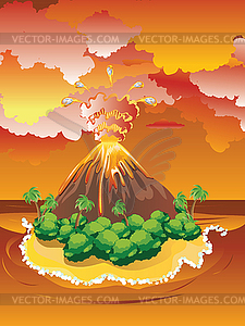 Cartoon Volcano Eruption - vector image