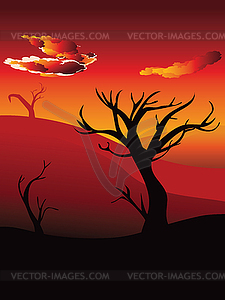 African Sunset Landscape - vector clip art