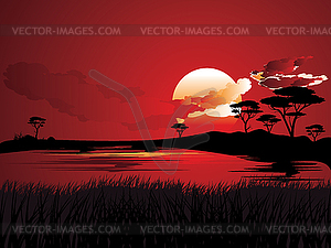 Afrikanische Sonnenuntergang Landschaft Vektorisiertes Clipart