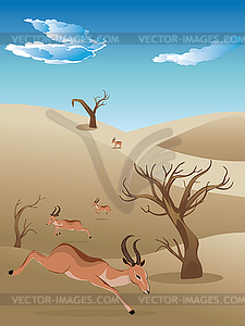 Landscape with Antelopes - vector clipart