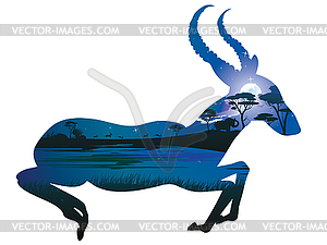 Night Landscape with Antelopes - vector clipart