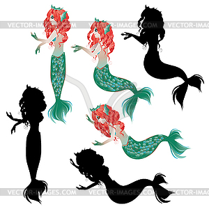 Red Haired Mermaid - vector clipart