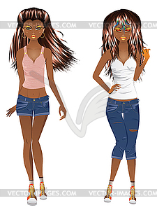 Afro American Girl Casual Style - vector image