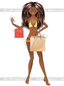 Afro American Girl in Swimsuit - vector clip art