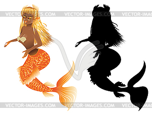 Gold Fish Tail Mermaid - vector clip art