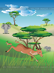 Landscape with Antelopes - vector image