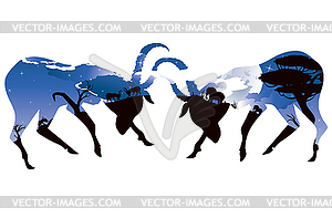 Night Landscape with Antelopes - vector clipart