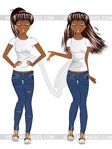 Афро-американская девушка в стиле casual - векторное изображение EPS