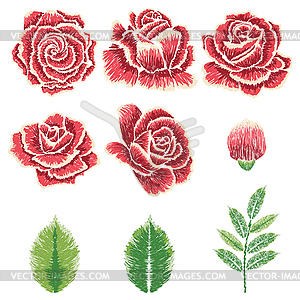 Вышивка розы орнамент - векторная иллюстрация