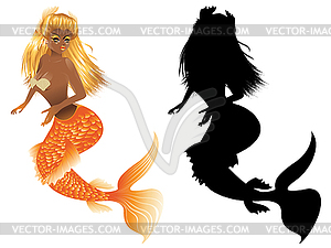 Gold Fish Tail Mermaid - vector clip art