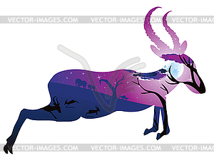 Night Landscape with Antelopes - vector clipart