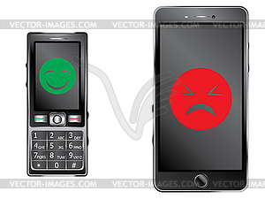 Old Phone Battery vs Smartphone - vector image