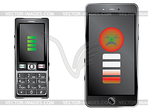 Old Phone Battery vs Smartphone - vector clipart