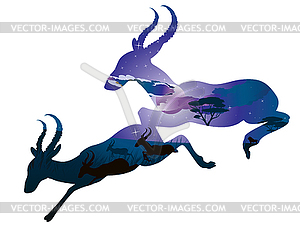 Night Landscape with Antelopes - royalty-free vector clipart