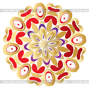 Floral Gold and Red Round Ornament - vector clipart