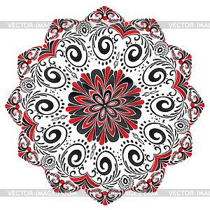 Floral Black and Red Round Ornament - vector image