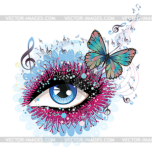 Eye with floral and music notes - vector image