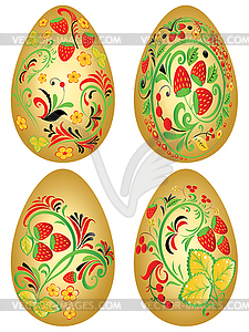 Strawberry ornaments on Easter eggs - vector clipart