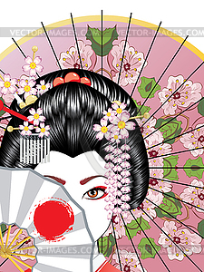 Geisha with Fan - vector clip art