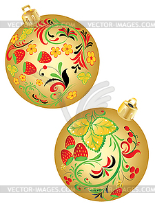 Strawberry ornaments on Christmas balls - vector clipart