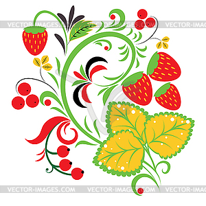 Folk ornament with strawberries - vector clipart