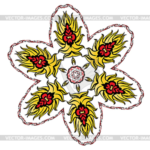 Floral Gold and Red Round Ornament - vector image