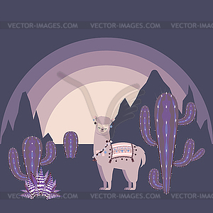 Alpaca with Cacti - vector image