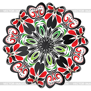 Floral Black and Red Round Ornament - vector clipart