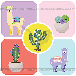 Llama and Alpaca greetings - vector clip art