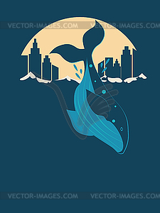 Whale near city - vector image