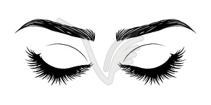 Closed eye with long eyelashes and brows - vector clipart / vector image