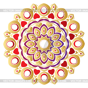 Floral Gold and Red Round Ornament - vector clipart