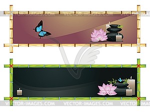 Flower and zen stones banner - royalty-free vector clipart