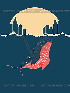 Whale near city - vector image