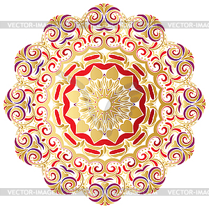 Цветочный золотой и красный круглый орнамент - изображение в векторном виде