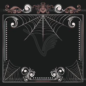 Floral frame with spider web - vector image