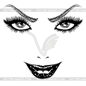 Happy woman face in black and white - vector image