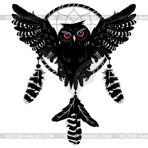 Owl with dreamcatcher - vector image