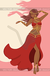 Belly dancer girl in red dress design - vector clip art