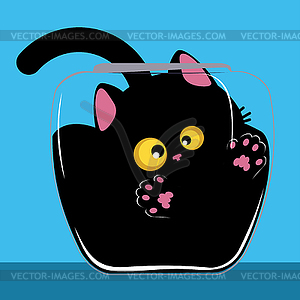 Black cat in glass bowl - vector image