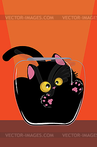 Black cat in glass bowl - vector clipart