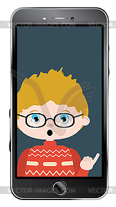 Caucasian boy chatting online - vector image