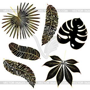 Gold tropical leaves set - vector clip art