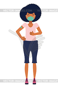 Vaccinated black woman in face mask - vector image