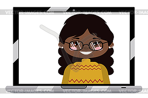 Afro american girl on laptop screen - vector image