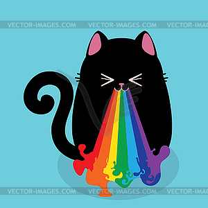 Черная кошка подбрасывает радугу - векторизованный клипарт